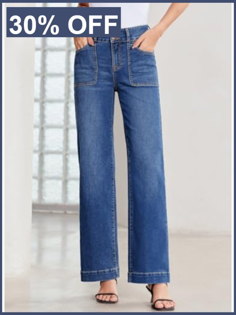 Wide Leg Jeans High Waisted Stretchy Tummy Control Straight Leg Denim Pants - Picture 4 of 7